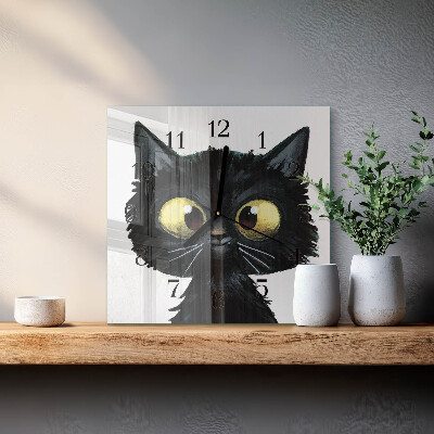 Orologio quadrato in vetro Gatto nero