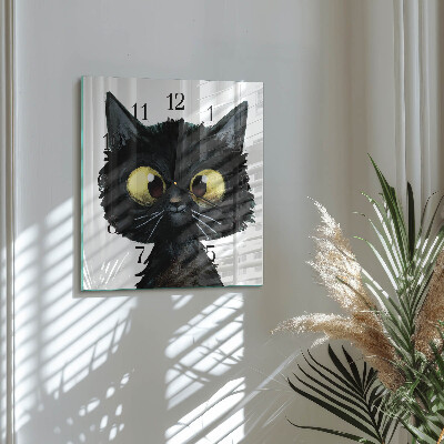 Orologio quadrato in vetro Gatto nero
