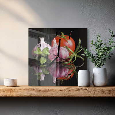 Quadrato orologio in vetro decorativo Aglio e pomodoro