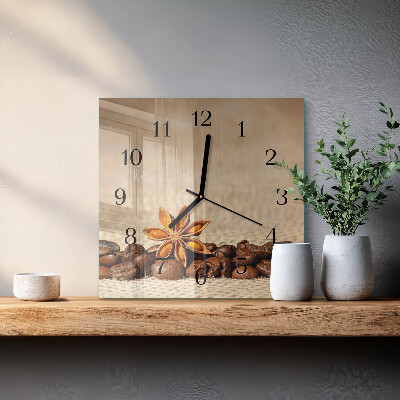 Quadrato orologio in vetro decorativo Chicchi di caffè
