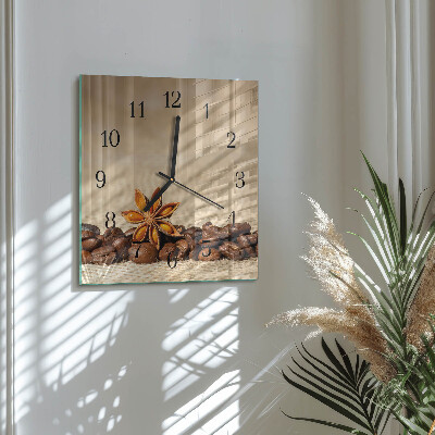 Quadrato orologio in vetro decorativo Chicchi di caffè