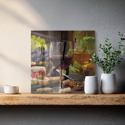 Quadrato orologio in vetro decorativo Un bicchiere di vino