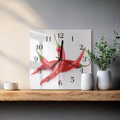 Quadrato orologio in vetro decorativo Peperoncini