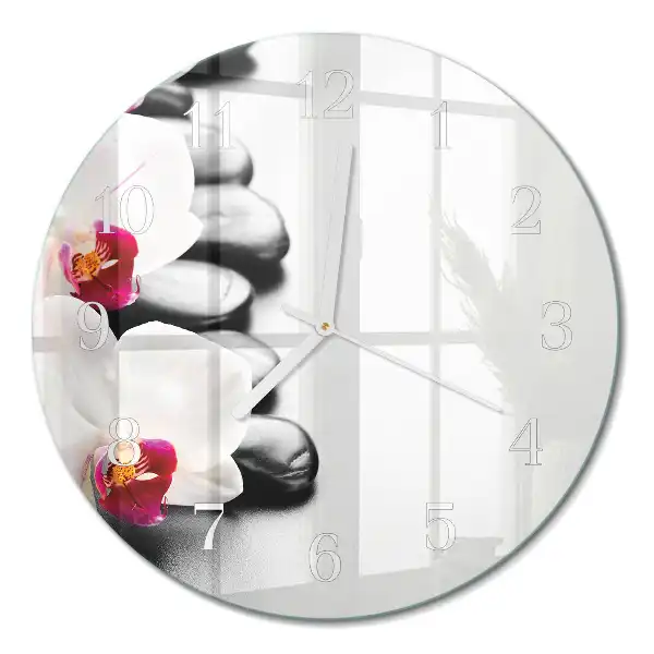 Rotondo orologio da parete Pietre e orchidee