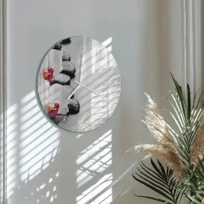 Rotondo orologio da parete Pietre e orchidee