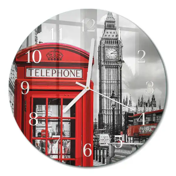 Orologio rotondo in vetro Cabina telefonica rossa