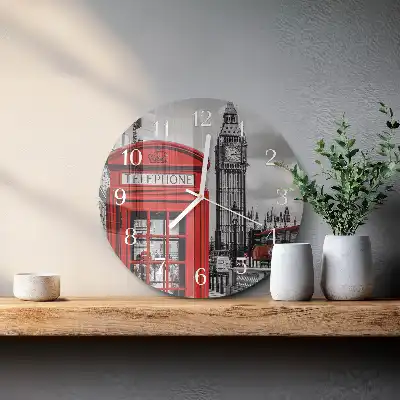 Orologio rotondo in vetro Cabina telefonica rossa