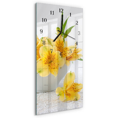 Orologio verticale in vetro Fiori gialli
