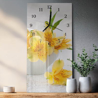Orologio verticale in vetro Fiori gialli